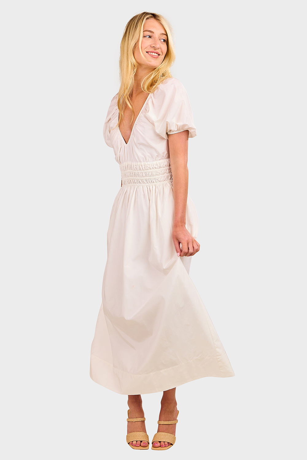 Faithfull The Brand Teatro Silk-Blend Midi Dress, 2 / White