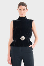 Load image into Gallery viewer, Fleur Velvet Top - Black/Crystal Rose