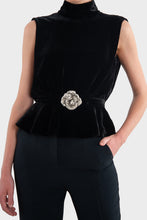 Load image into Gallery viewer, Fleur Velvet Top - Black/Crystal Rose