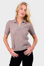 Load image into Gallery viewer, Lightweight Cashmere Short Sleeve V Neck Polo - Timber