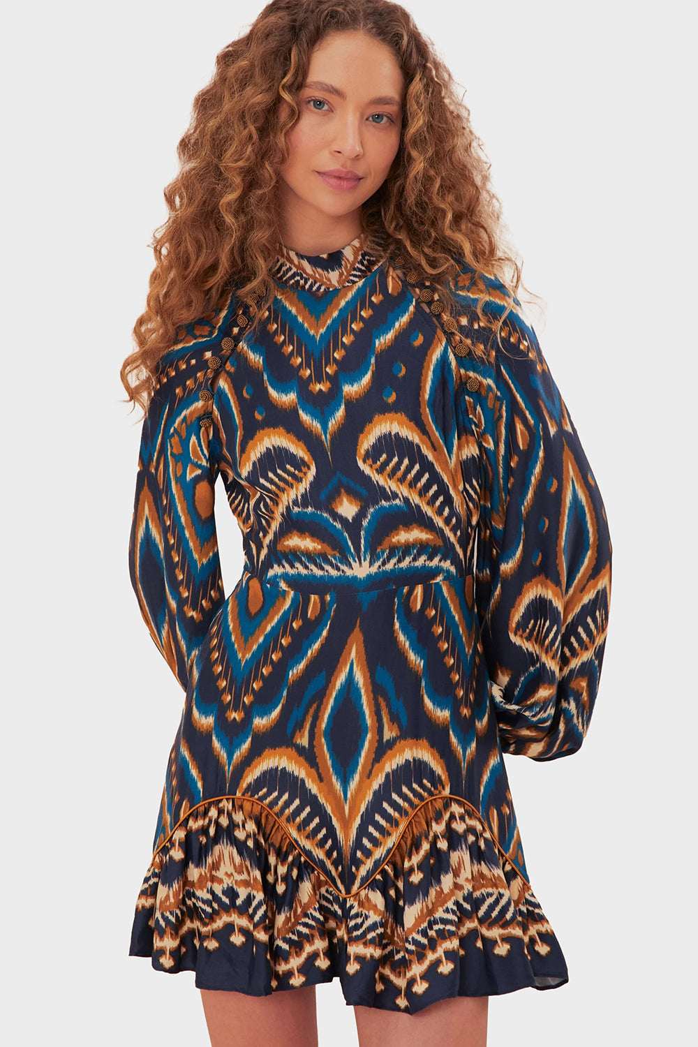 knee length dresses for ladies Pineapple Ikat Blue Raglan Mini Dress