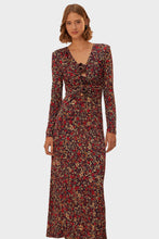 Load image into Gallery viewer, Chelsea Garden Purple Flower Deep Plunge Neckline Long Dress