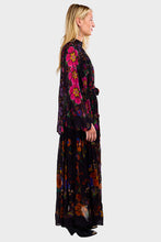 Load image into Gallery viewer, Floral Scarves Black High Neck Maxi Dress