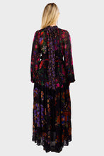 Load image into Gallery viewer, Floral Scarves Black High Neck Maxi Dress