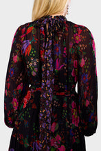 Load image into Gallery viewer, Floral Scarves Black High Neck Maxi Dress