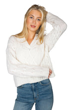 Load image into Gallery viewer, Luxe Cashmere Blend Mixed Cable Polo - Ivory