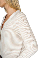 Load image into Gallery viewer, Wool Cashmere Engineered Rib V Neck Cardigan - White

