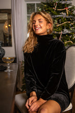 Load image into Gallery viewer, Edie Turtleneck Dress - Black Silk Velvet