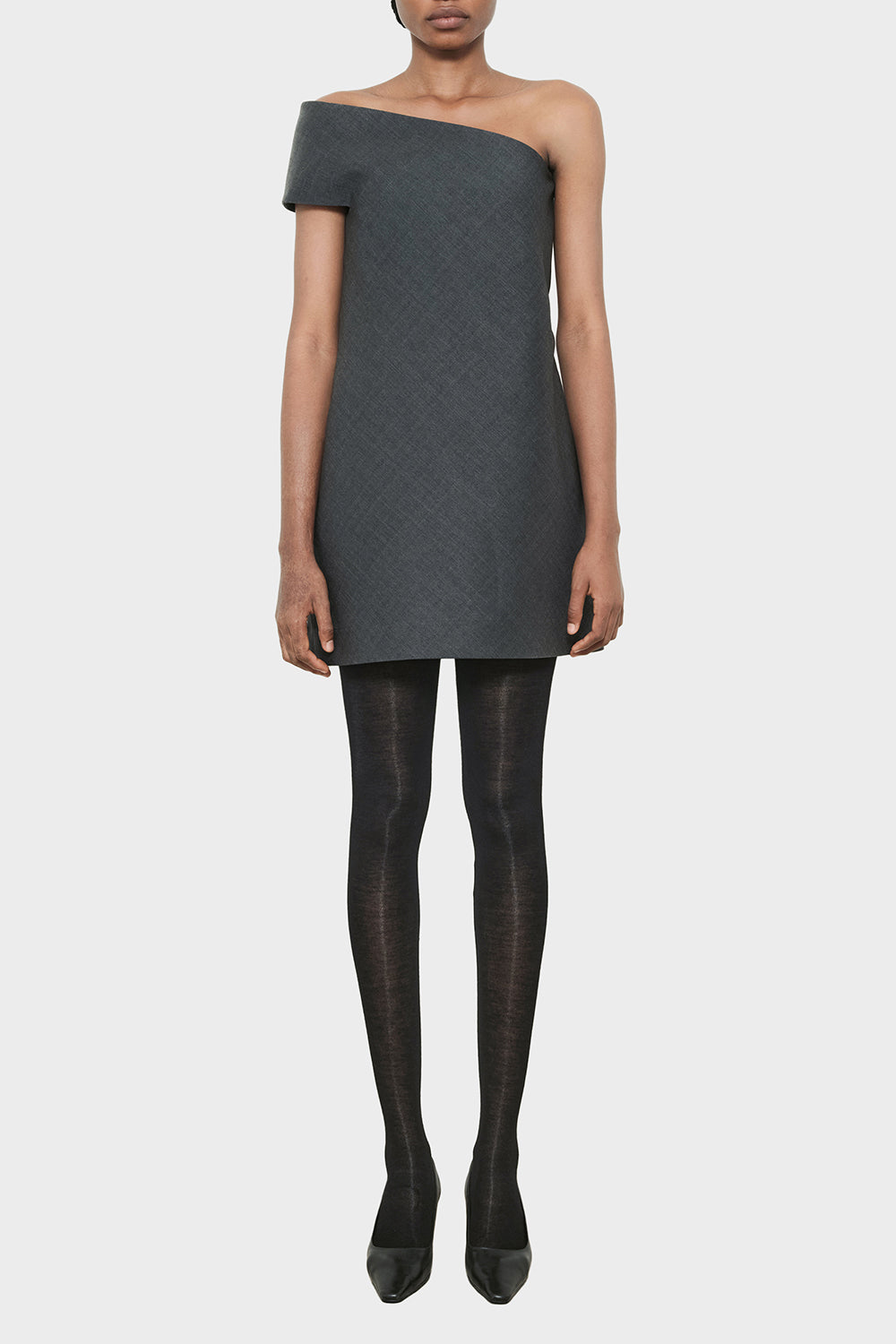 Grey Silk Wool One Shoulder Mini Dress – Apothea