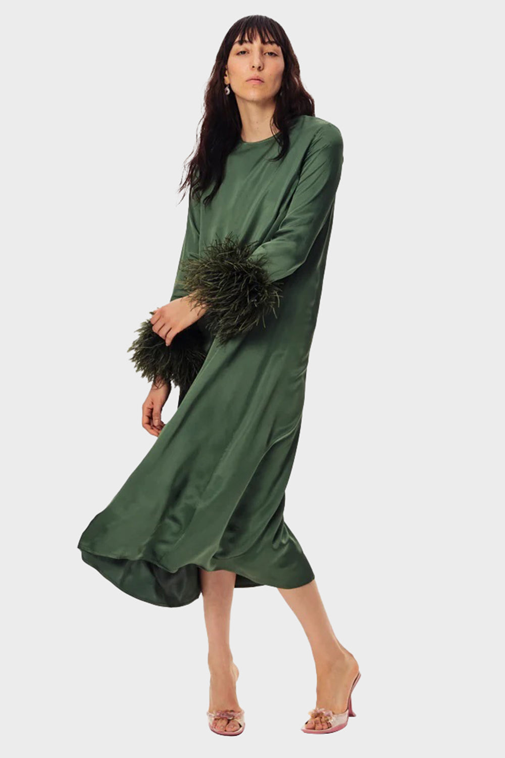 sleeper green dress Sleeper Suzi Maxi Dress with Detachable Feathers in Green