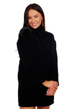 Load image into Gallery viewer, Edie Turtleneck Dress - Black Silk Velvet