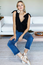 Load image into Gallery viewer, Tie Shoulder Mod Top - Black Linen