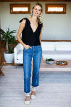 Load image into Gallery viewer, Tie Shoulder Mod Top - Black Linen