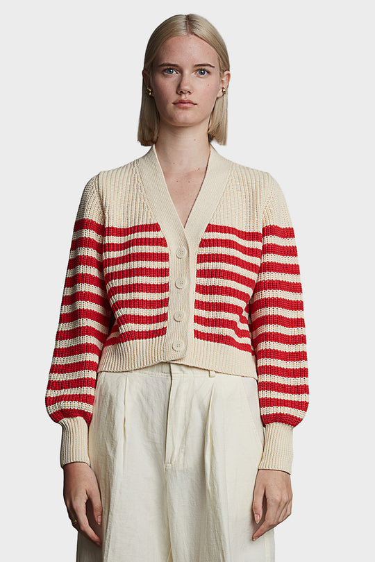 Isla Stripe Cardi - Ivory & Rosso Stripe