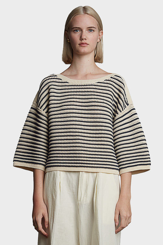 Elena Sweater - Ivory & Navy Stripe