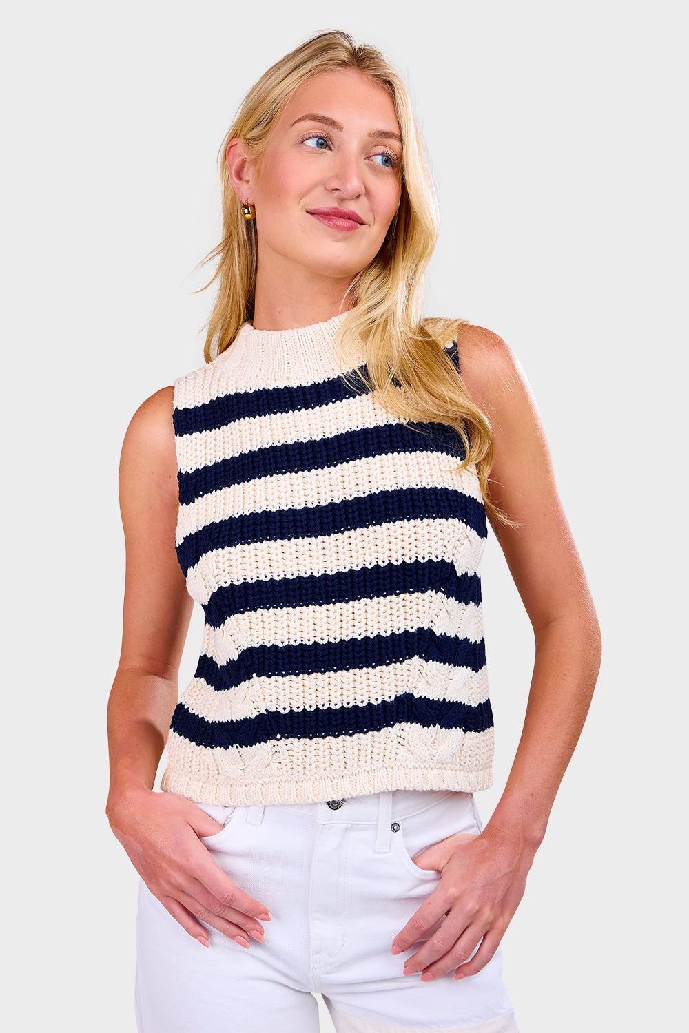 Lily Stripe Tank - Ivory & Navy Stripe