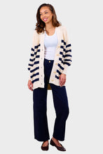 Load image into Gallery viewer, Amy Cardi - Ivory &amp; Navy Stripe
