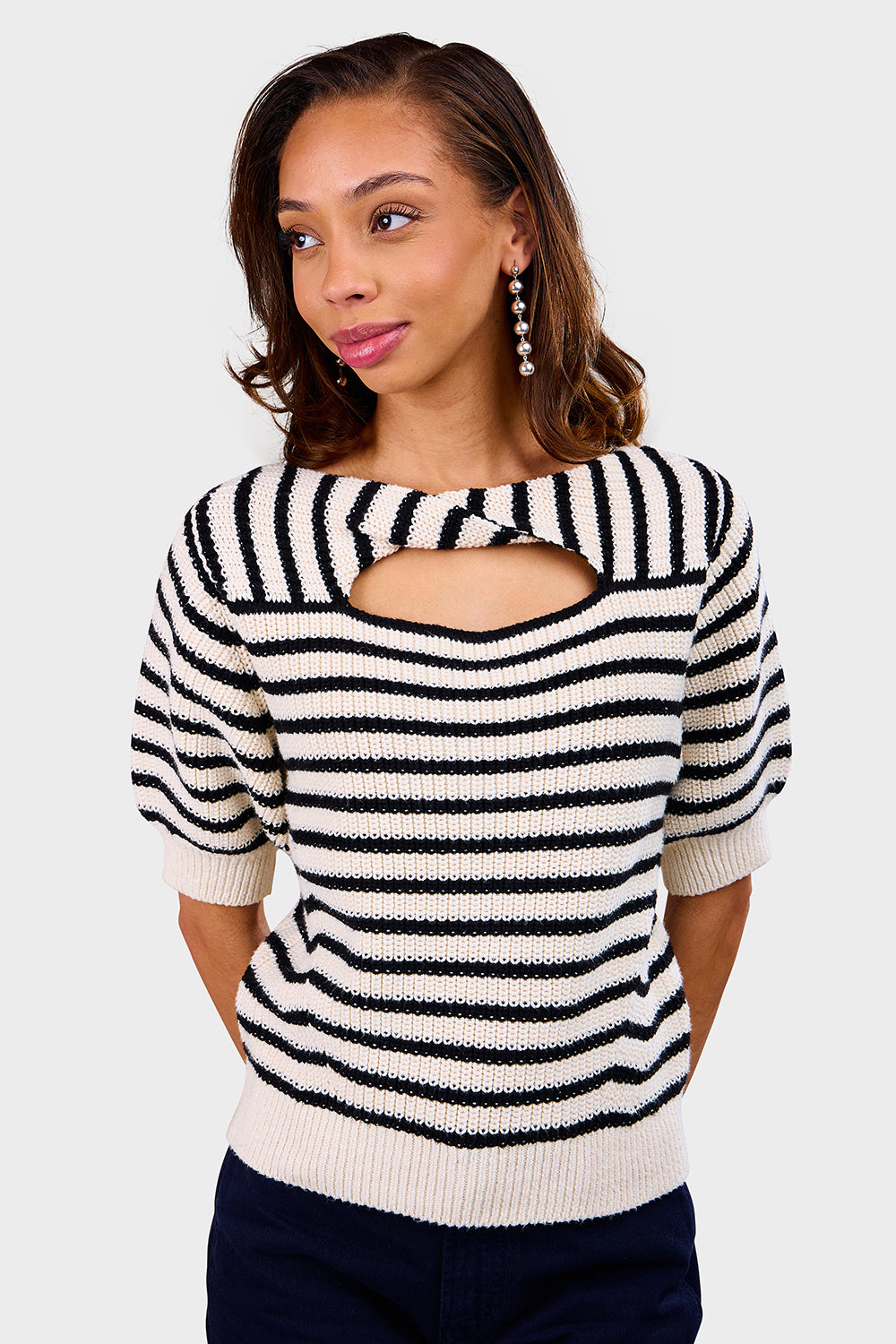Iris Sweater - Ivory & Black Stripe