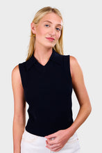 Load image into Gallery viewer, Cashmere Sleeveless V Neck Polo - Navy
