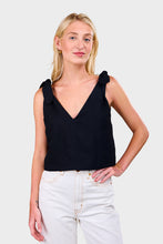 Load image into Gallery viewer, Tie Shoulder Mod Top - Black Linen
