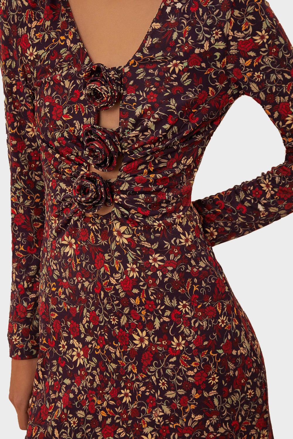 Chelsea Garden Purple Flower Deep Plunge Neckline Long Dress
