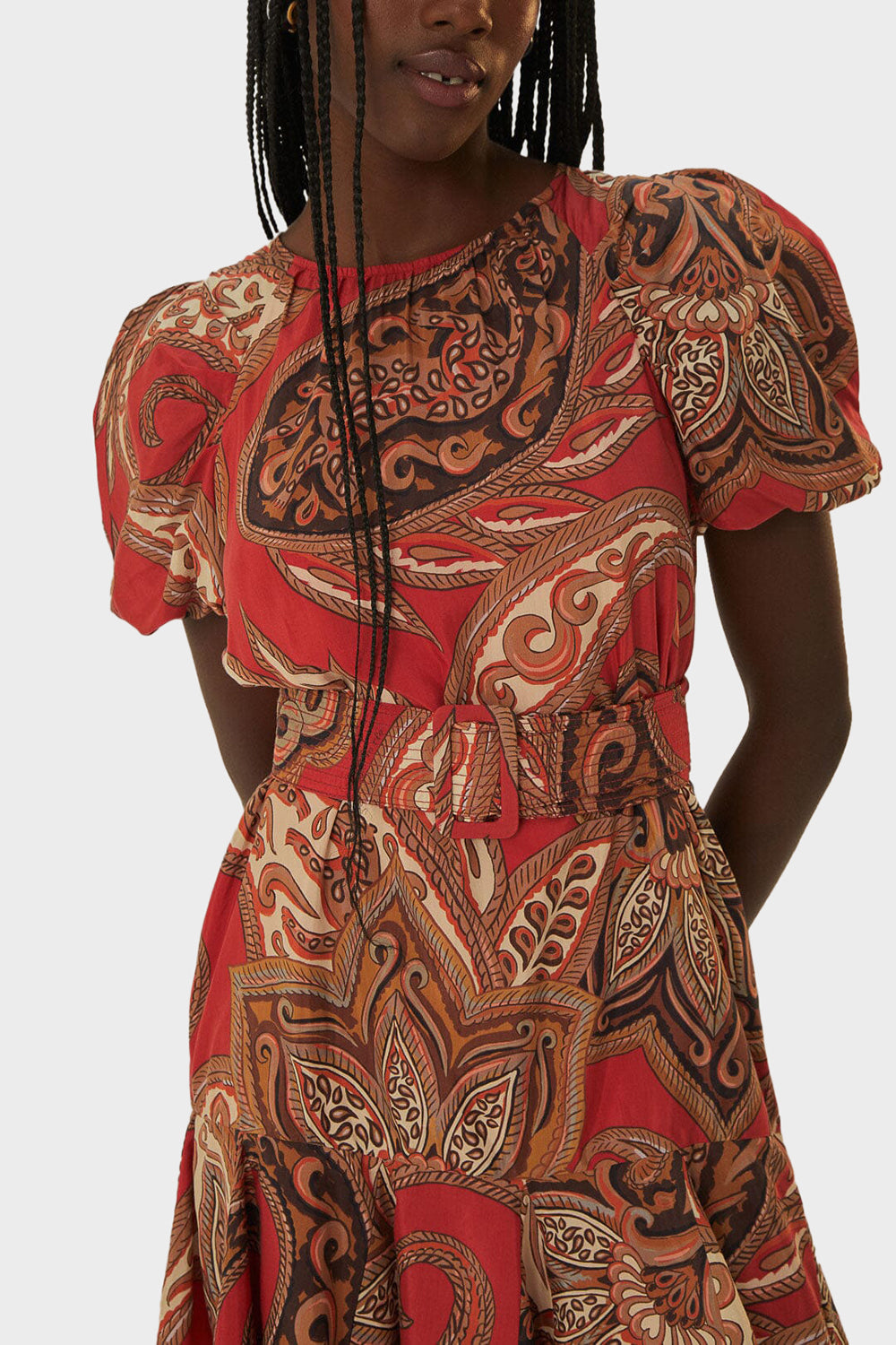 Farm Rio APOTHEA Leopard Paisley Burgundy Mini Dress S