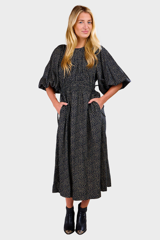 Carola Dress - Eline Print Black/Beige