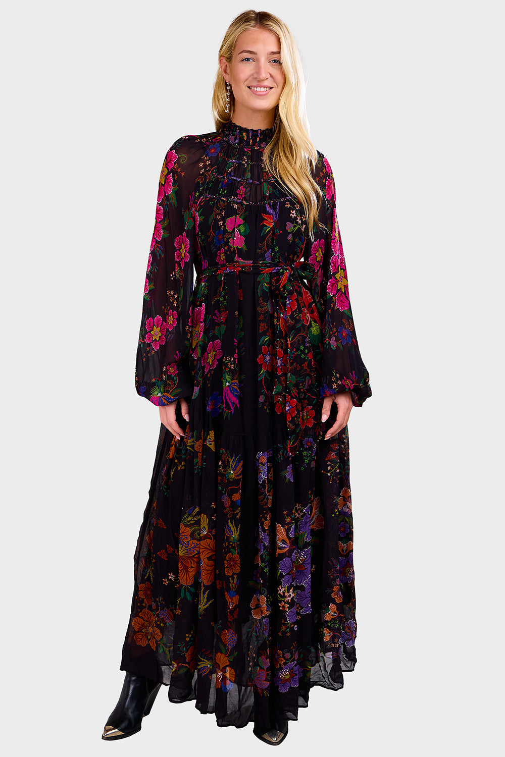 floral maxi dress with neck scarf Floral Scarves Black High Neck Maxi Dress – Apothea