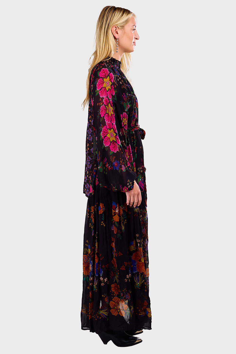 Floral Scarves Black High Neck Maxi Dress – Apothea