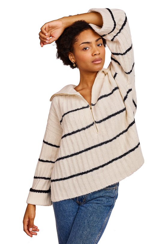 Uma Stripe Poncho - Ivory & Black Stripe