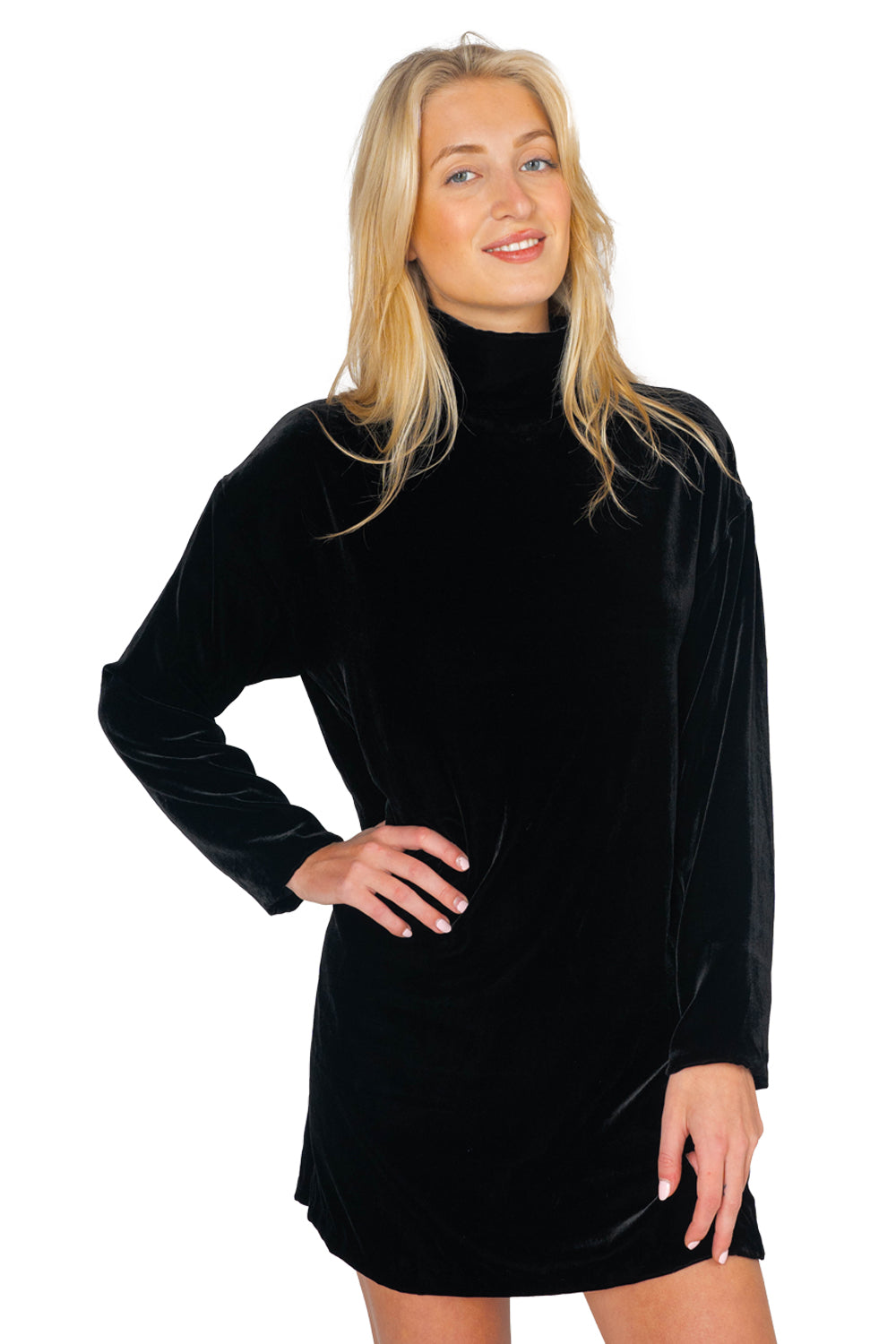 Edie Turtleneck Dress - Black Silk Velvet