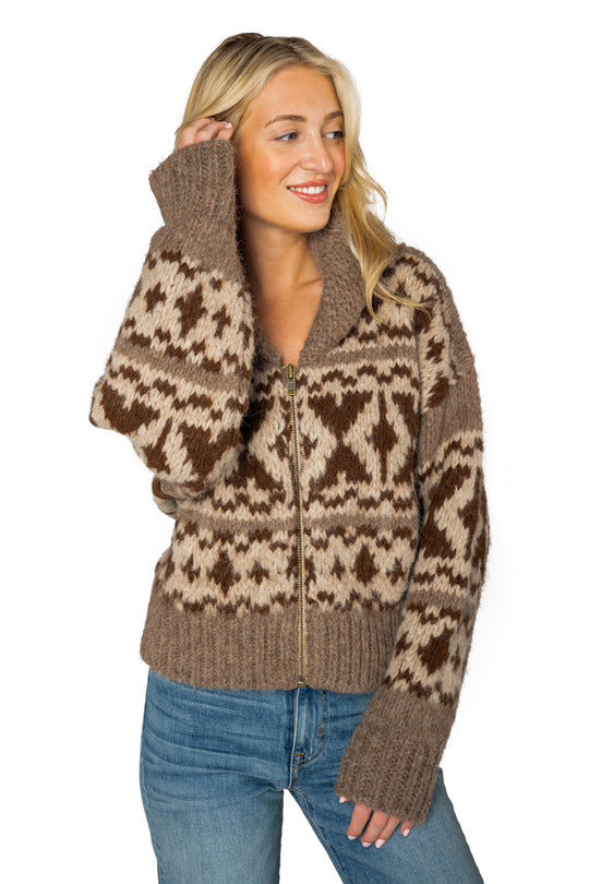 Cowichon Zip Sweater - Oatmeal Multi