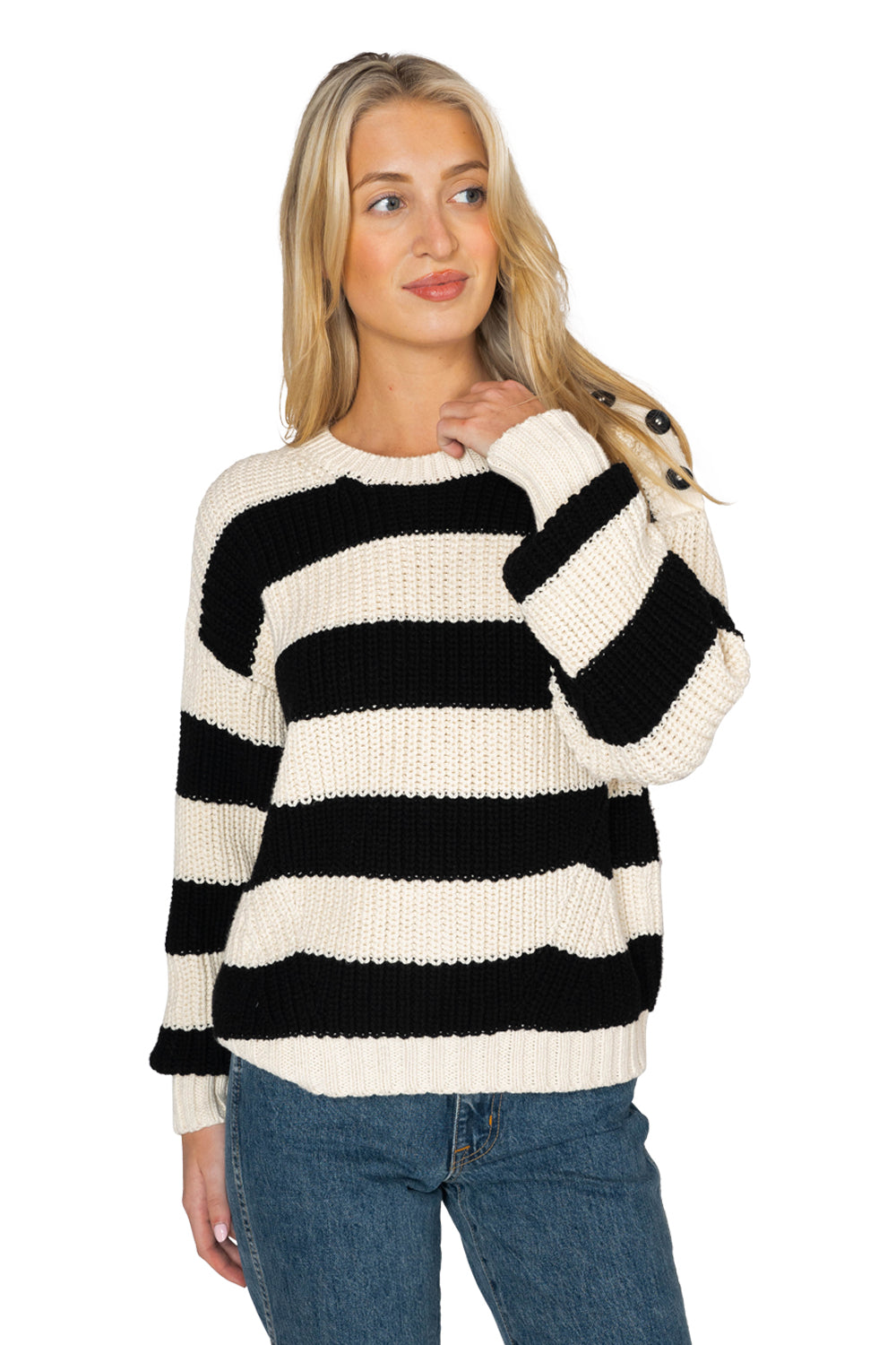 Aimee Sweater - Ivory + Black Stripe