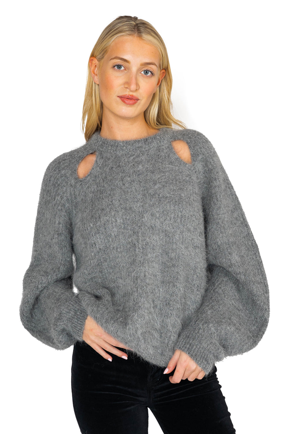 Cut Out Fluffy Sweater Gray Apothea