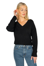 Load image into Gallery viewer, Cropped V Neck Pullover - Black Cashmere
