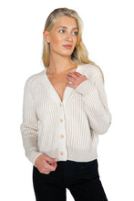 Load image into Gallery viewer, Wool Cashmere Engineered Rib V Neck Cardigan - White
