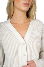 Load image into Gallery viewer, Wool Cashmere Engineered Rib V Neck Cardigan - White
