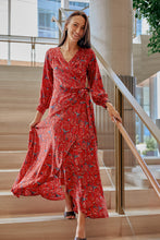 Load image into Gallery viewer, Kate Long Sleeve Dress - Silk Watercolor Print Vermillion

