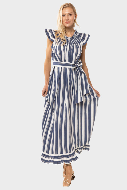Delfina Dress - Air Force Blue Stripes