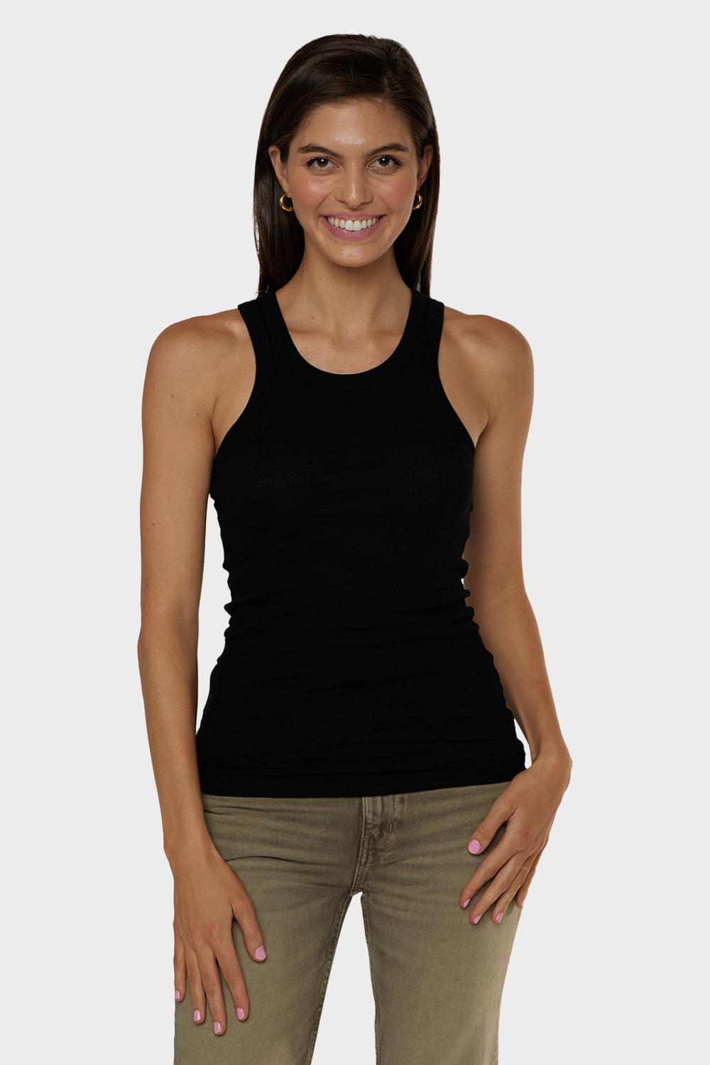 Slim Superfine Rib Tank - Black