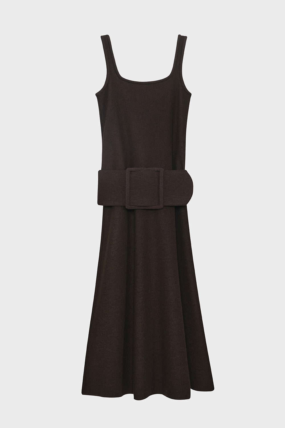 brown dress with black belt Dark Wool Midi M Women's US Size:11 SENI & CADE Trendy dress_type_Rehearsal Dresses Featuring a crew neck