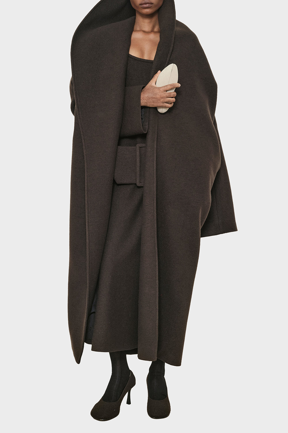 APOTHEA Dark Brown Wool Midi Dress with Belt M
