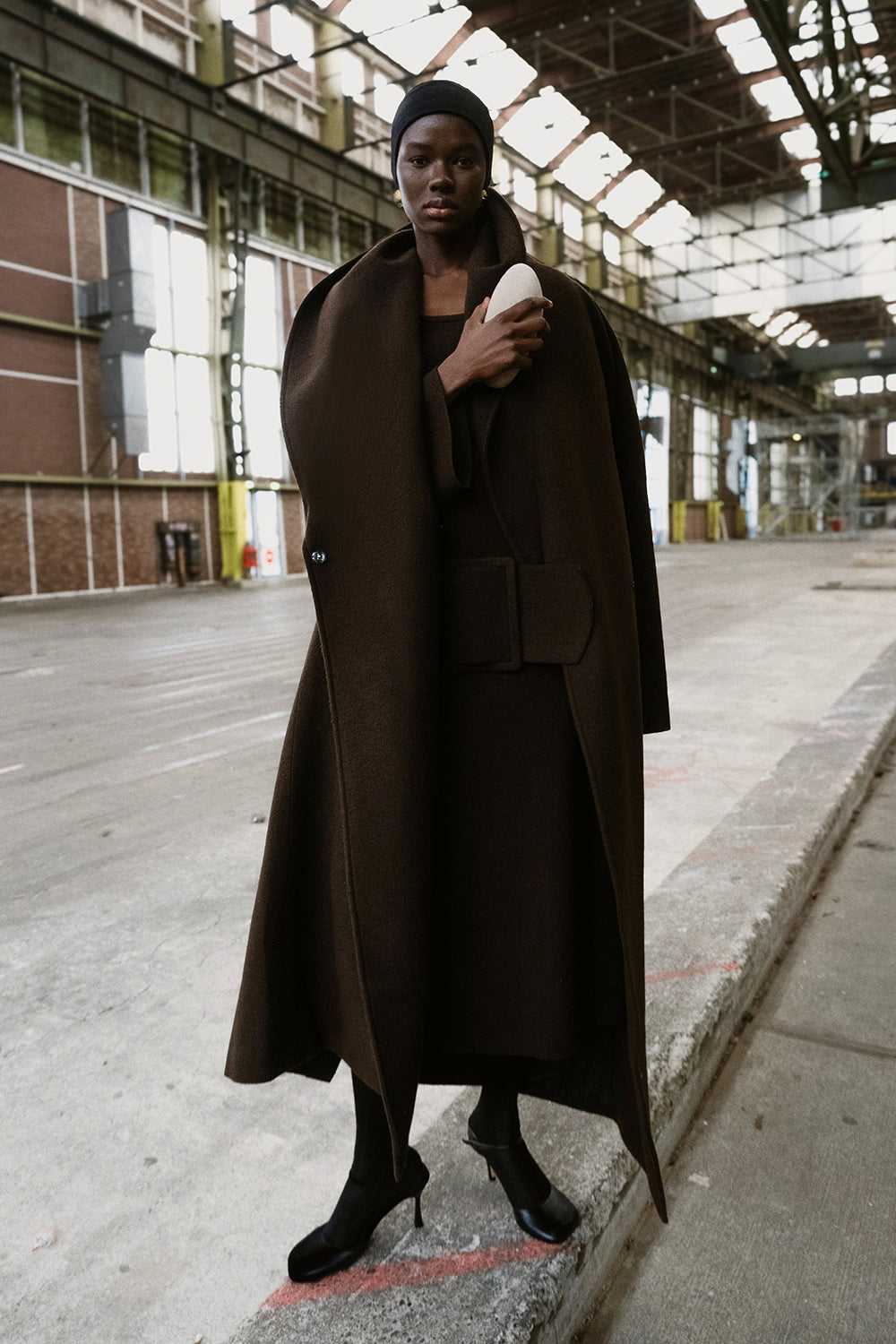 APOTHEA Dark Brown Wool Midi Dress with Belt M APOTHEA Dark Brown Wool Midi Dress with Belt M