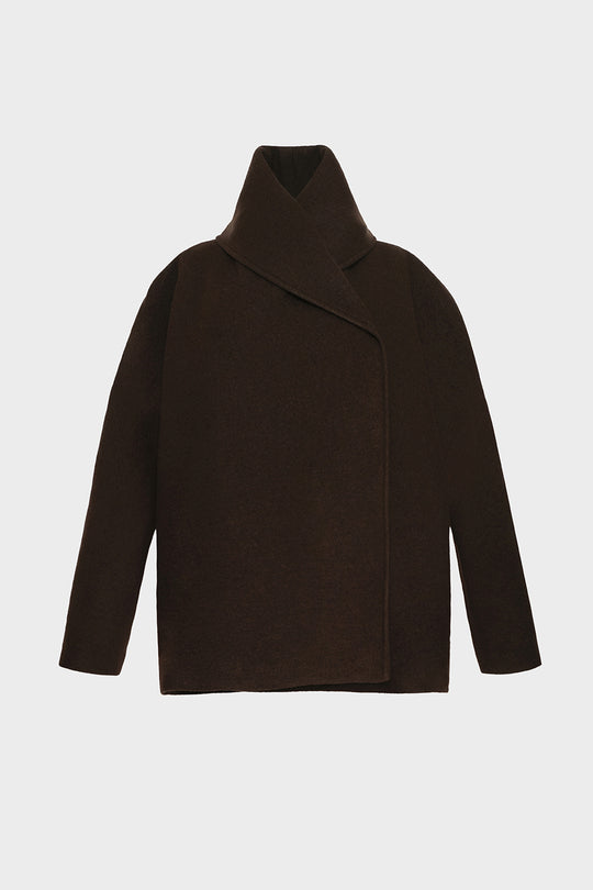 Dark Brown Wool Blend Shawl Collar Oversized Jacket