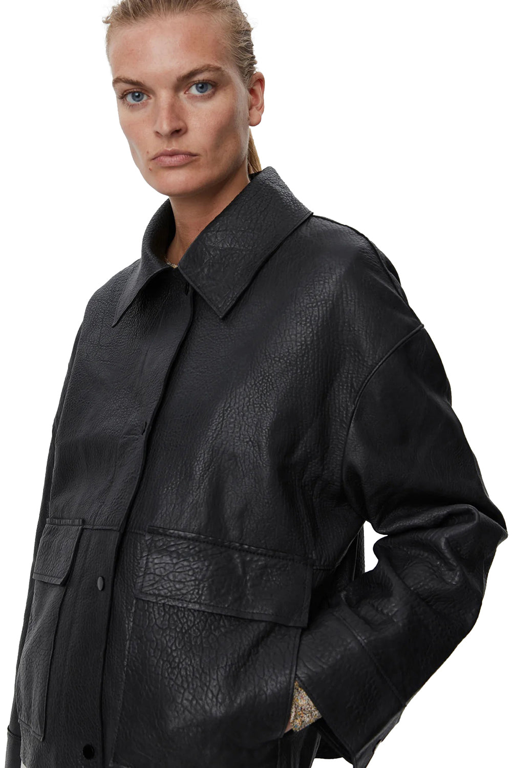 Meredith Textured Leather Jacket - Black