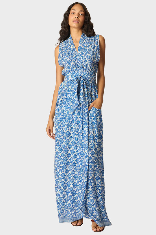 Nico Sleeveless Maxi - Fleur-De-Lis Blue