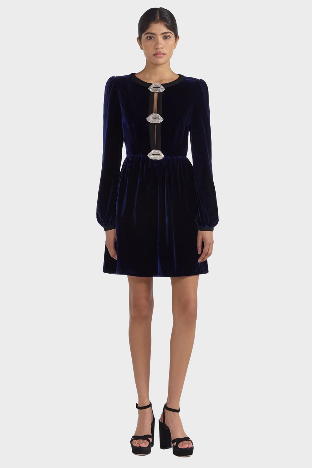 saloni camille mini dress Camille Velvet Embellished Bows Mini Dress in Black SALONI