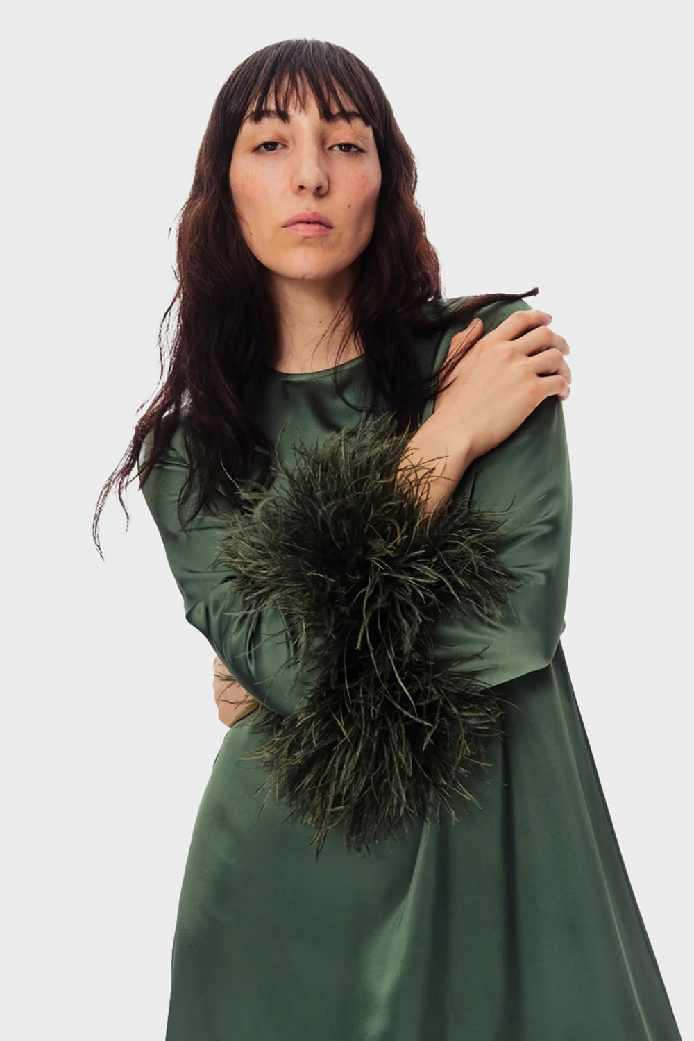 Suzi Maxi Dress with Detachable Feathers - Green Apothea Suzi Maxi Dress with Detachable Feathers - Green Apothea