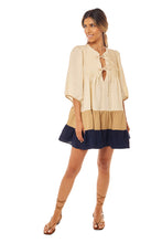 Load image into Gallery viewer, Katja Dress - Cream Tan Navy Linen
