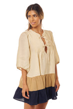 Load image into Gallery viewer, Katja Dress - Cream Tan Navy Linen
